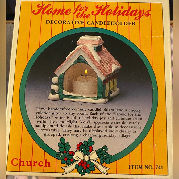 Ceramic Winter house “Home for the Holidays” vintage tealite by jasco w/ og box! - Picture 5 of 8